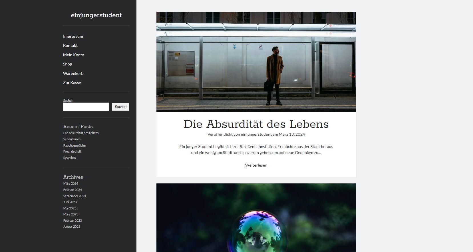 Blog und E-Shop für einen anstrebenden jungen Autor